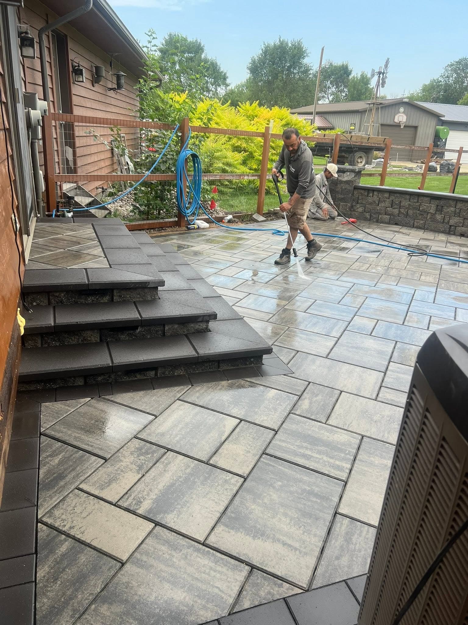 Washing down a finished paver patio and steps