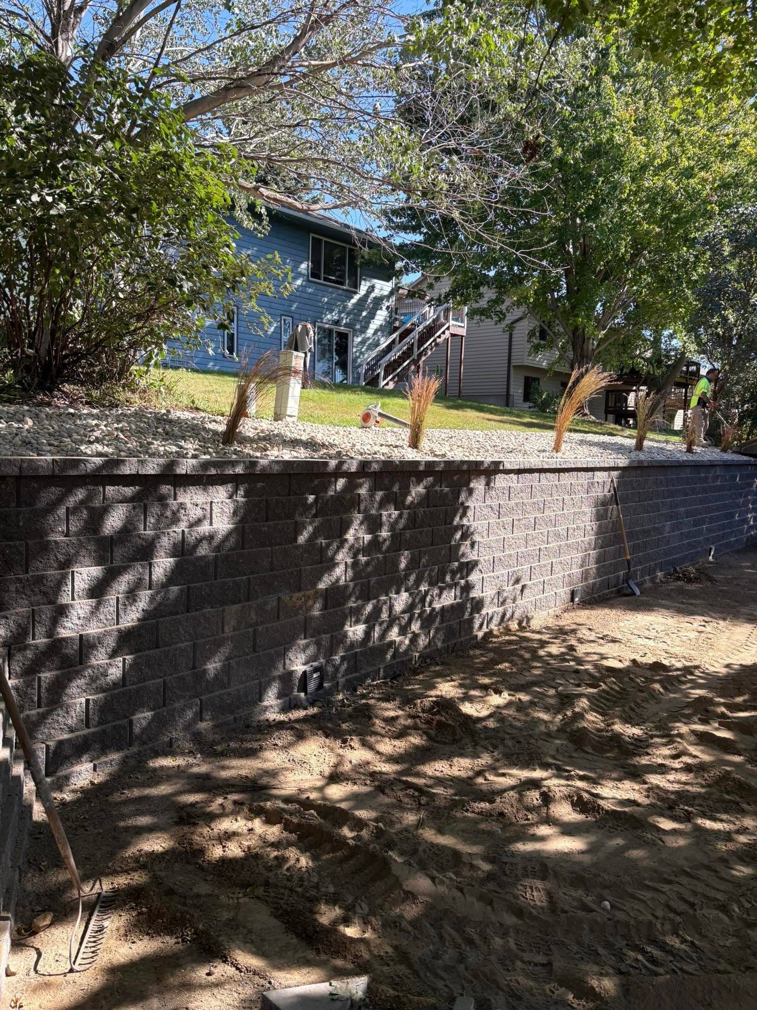 Retaining wall construction in progress